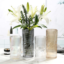竖条镂空玻璃花瓶透明幻彩鲜花水养花器家居客厅花店装饰摆件