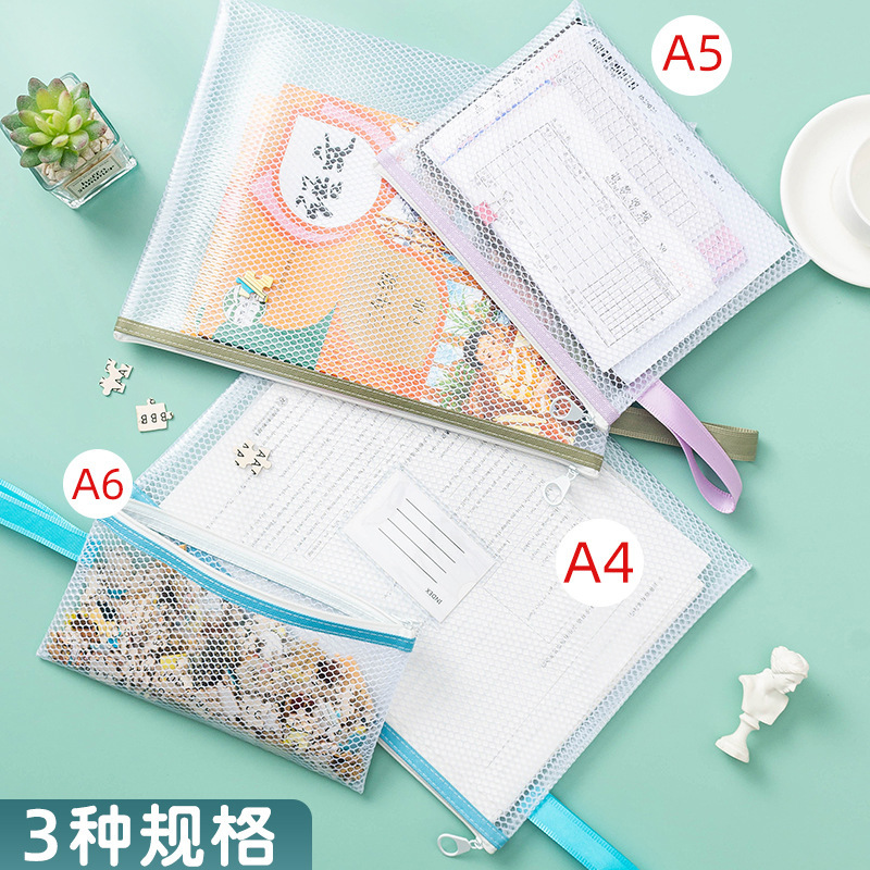 Transparent PVC file bag, waterproof mesh zipper bag, thickened student test paper storage bag, hand-held subject classification bag Application Scenario