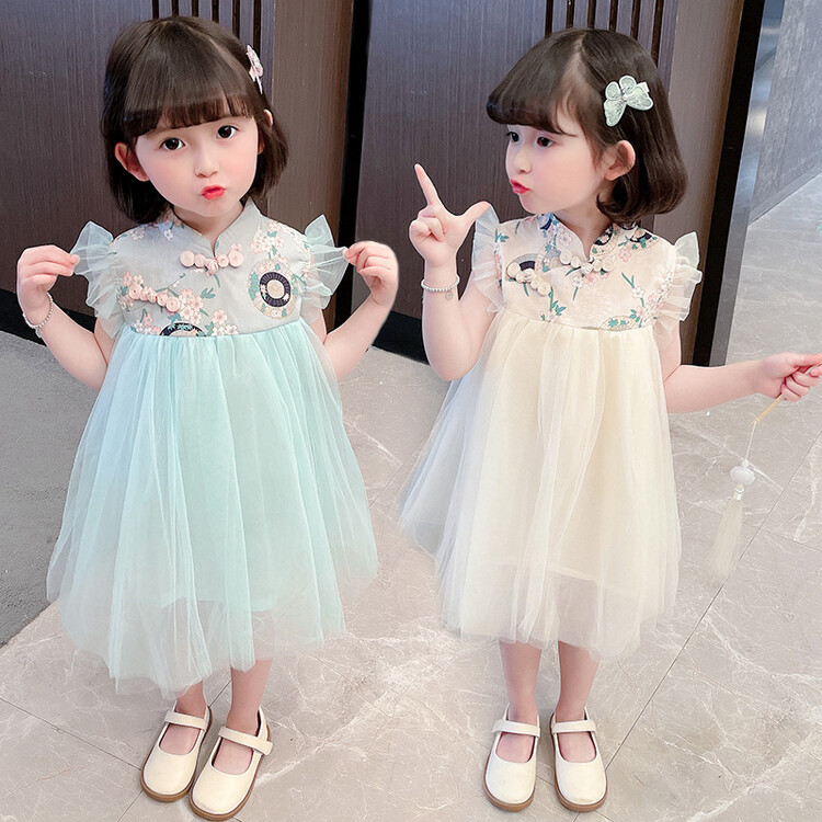 Summer 2022 new style Girls' dress for girls, summer children's stylish and fashionable cheongsam summer dress, Hanfu dress details Picture