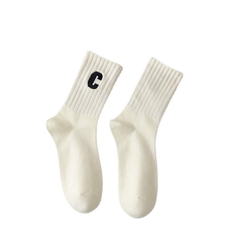 Wholesale women's socks, mid-calf socks, all-cotton autumn and winter pure cotton anti-odor pile socks, winter Zhuji embroidery with shark pants Item Picture