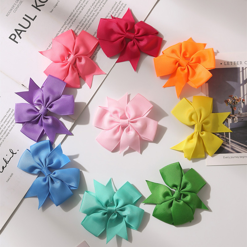 Children's Hair Clip 20 Colors Amazon Hot Selling Solid Color Ribbed Hair Clip With Fishtail Bow Hair Accessories Children's Headwear details Picture