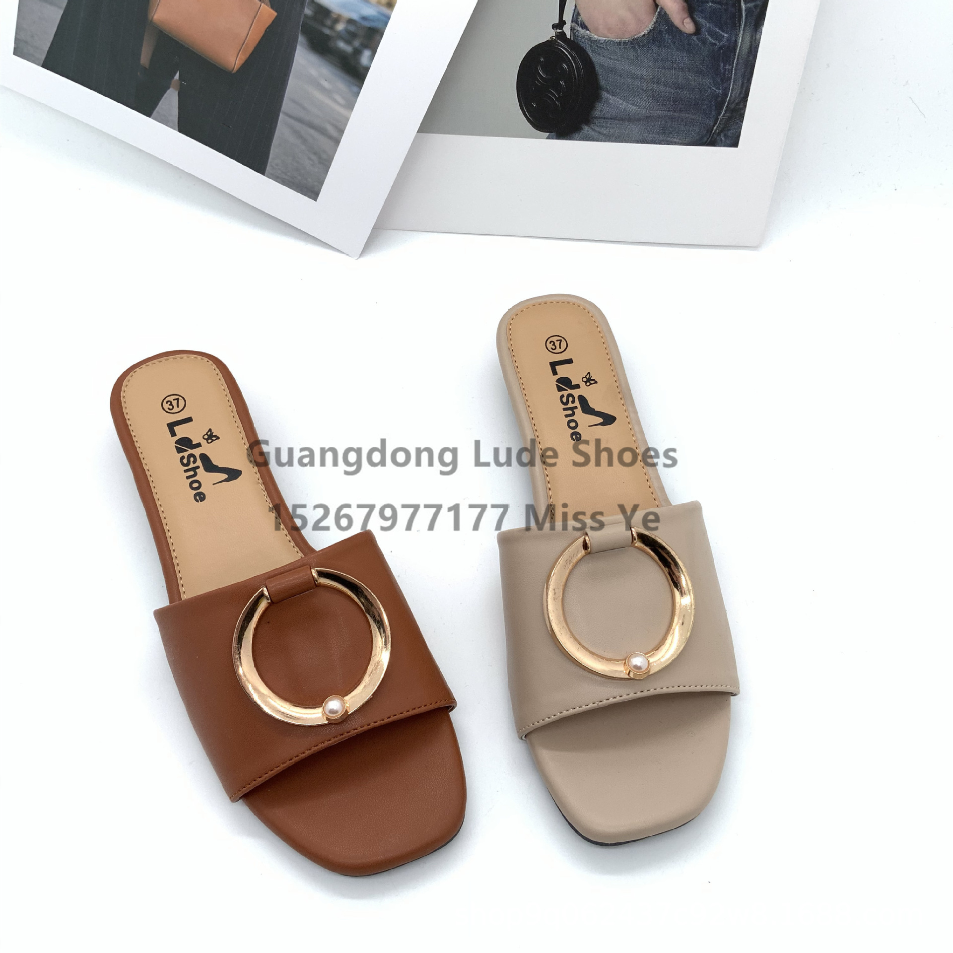 2022 New Summer Pearl Metal Buckle European And American Slippers Women's Wedge Sandals Guangzhou Women's Shoes Craft Shoes Sandals