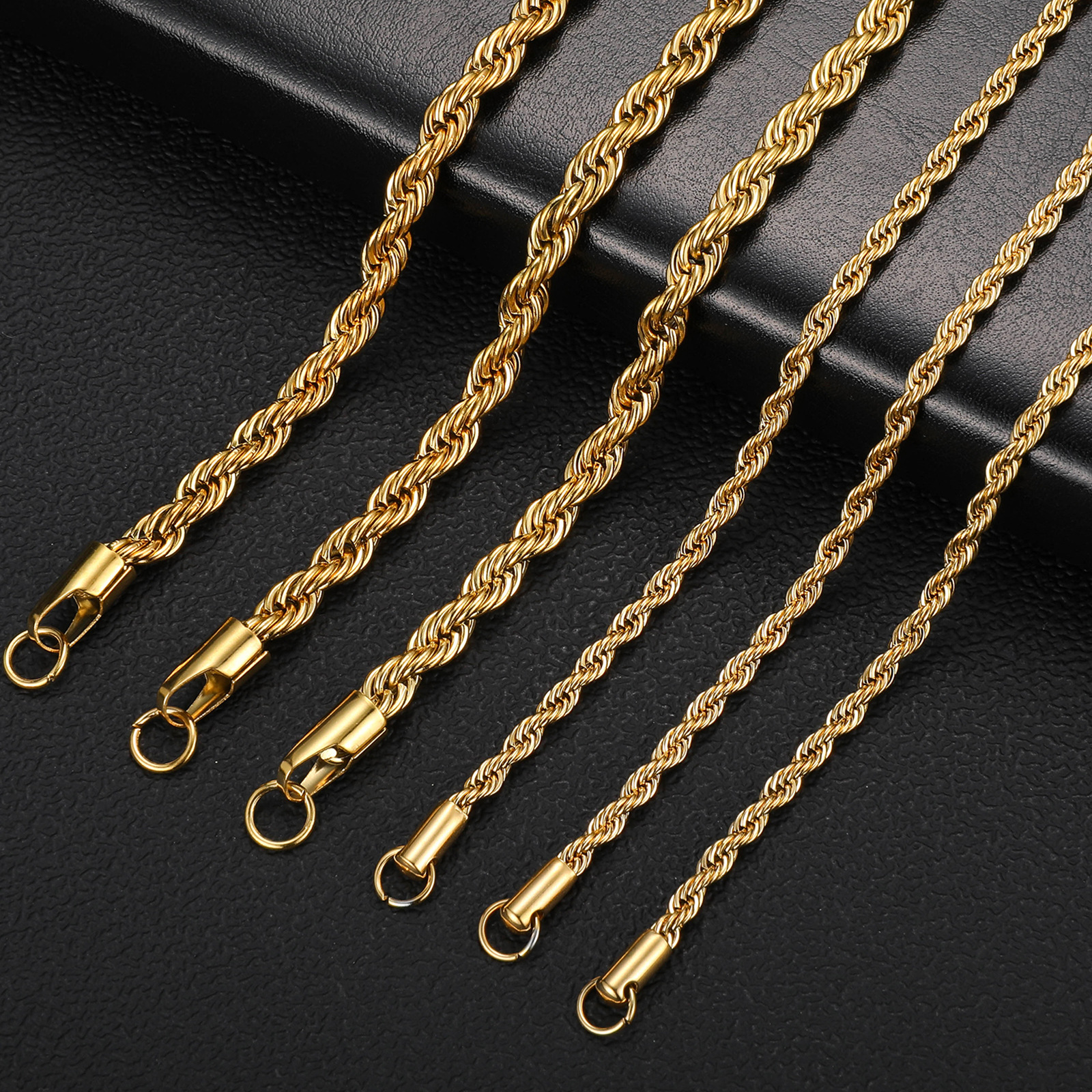 Stainless Steel Twist Chain Vacuum Electroplated Gold Necklace Hip Hop Accessories With Chain Collarbone Chain Men's Necklace details Picture