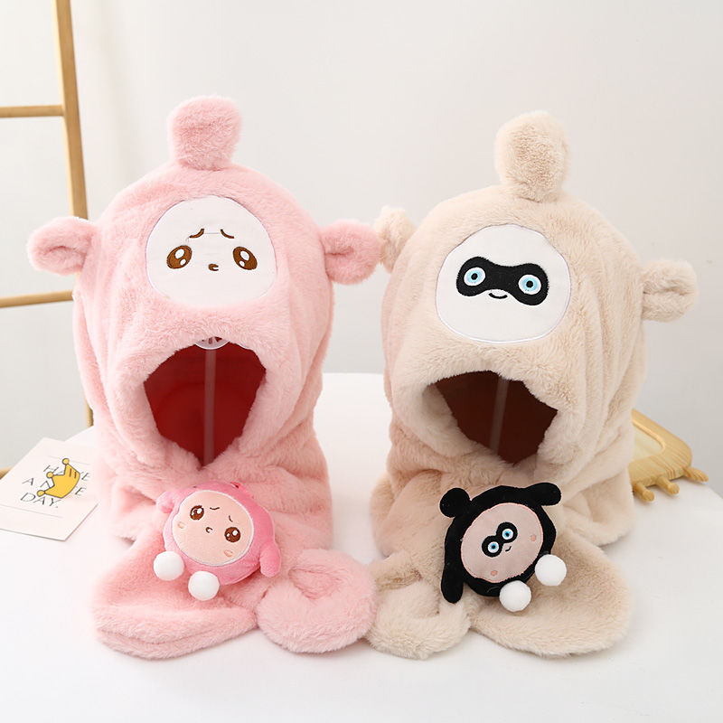 Winter Children's Bib Hat Two-Piece Cartoon Egg Plush Bib Hat Baby Cute Warm And Comfortable Specification drawing