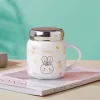 High appearance level, creative personality, cute mug with lid and spoon, home ceramic water cup, breakfast bow mug details Picture