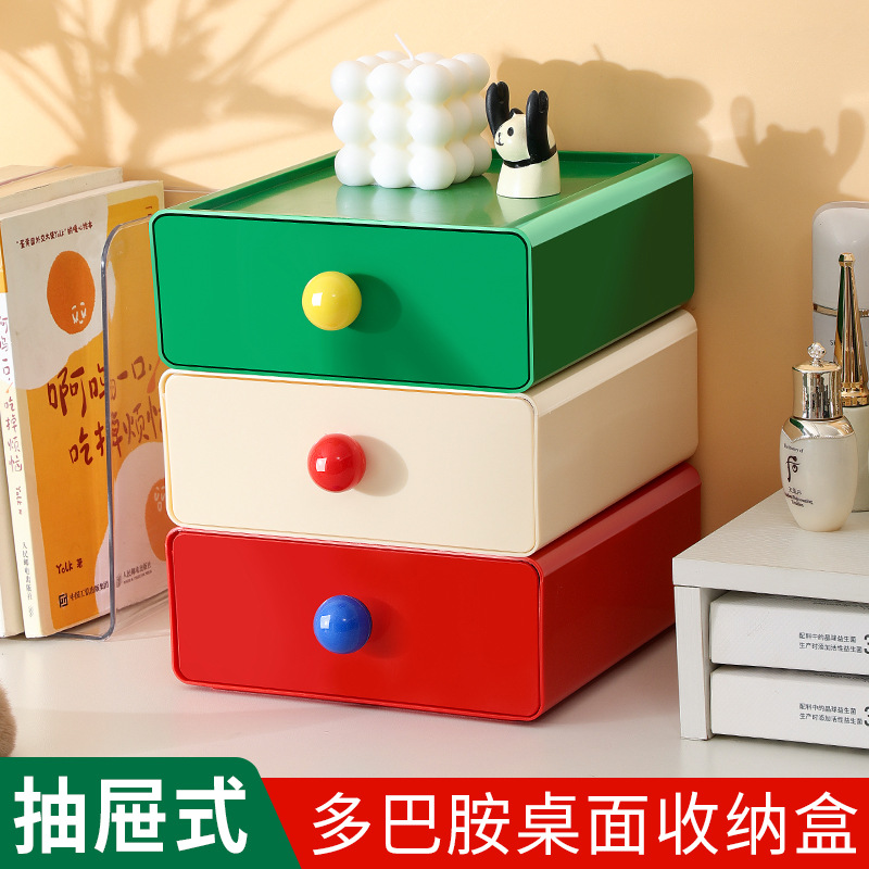 多巴胺桌面收纳盒抽屉式办公室桌面杂物整理盒子学生宿舍小置物架图