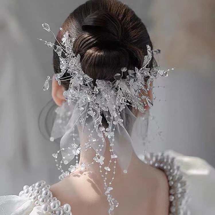 Stylish Yarn Mesh Crystal Beaded Flower Pair Clip Sensen With Sweet Everything Edge Clip Accessories Application Scenario