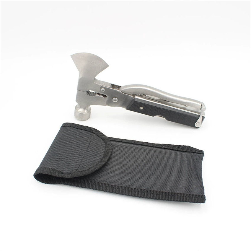 Stock black rubber handle axe-type car multi-function rescue hammer Stainless steel multi-purpose hammer car safety hammer Specification drawing