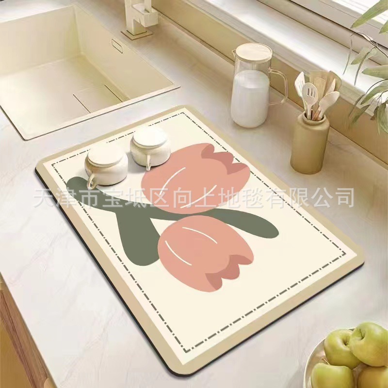 厨房台面沥水垫ins风硅藻泥地垫方形沥水垫餐桌吸水隔热垫批发产品图