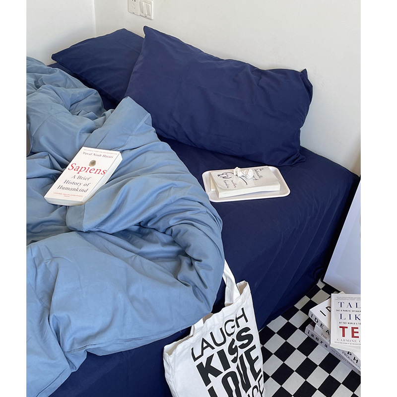 Iyr7 Call Me By Your Name /Ins Ocean Blue Cotton Bed Sheet 4-Piece Set Plain Quilt Cover 3-Piece Bed Cover Application Scenario