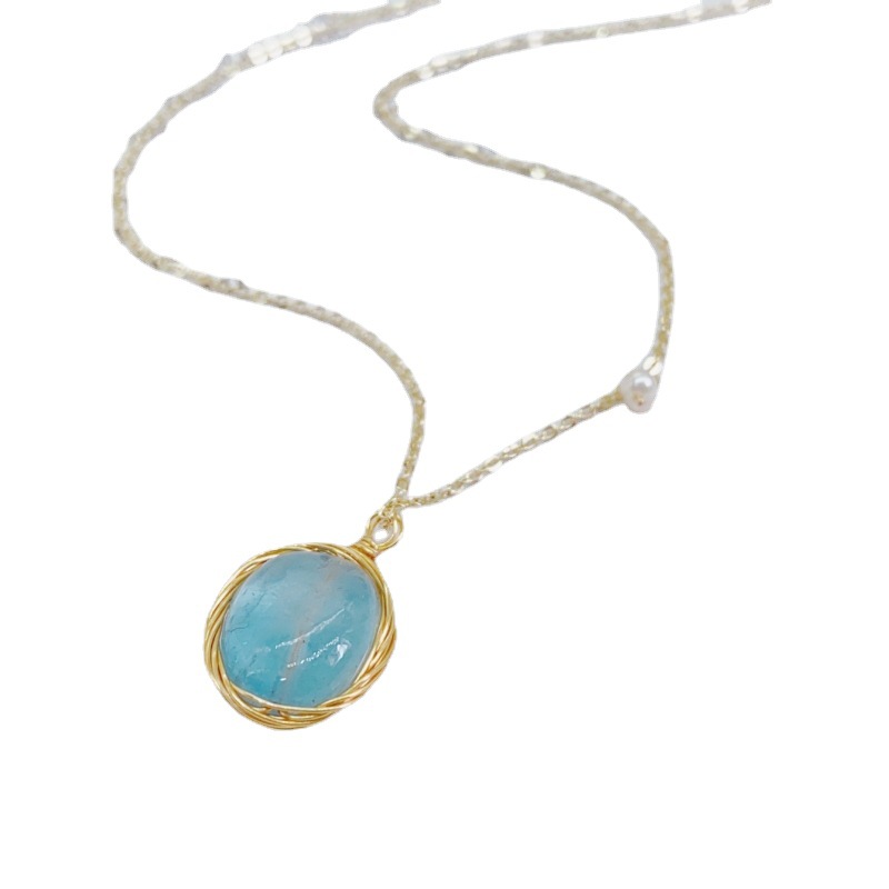 Xl048057 Blue Sea Tidal Pearl Necklace Color Necklace Everything Pendant Blue Wind Collarbone Chain French Temperament Item Picture