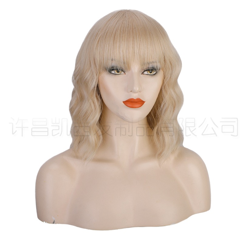 European and American short curly wigs, women's hair wigs, water ripple synthetic fiber wigs, hair covers Specification image