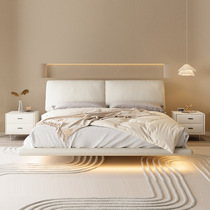 Cream Wind Elephant Ears Leather bed 1.5m Small Master Bedroom 1.8m double bed Soft Italian minimalist floating bed