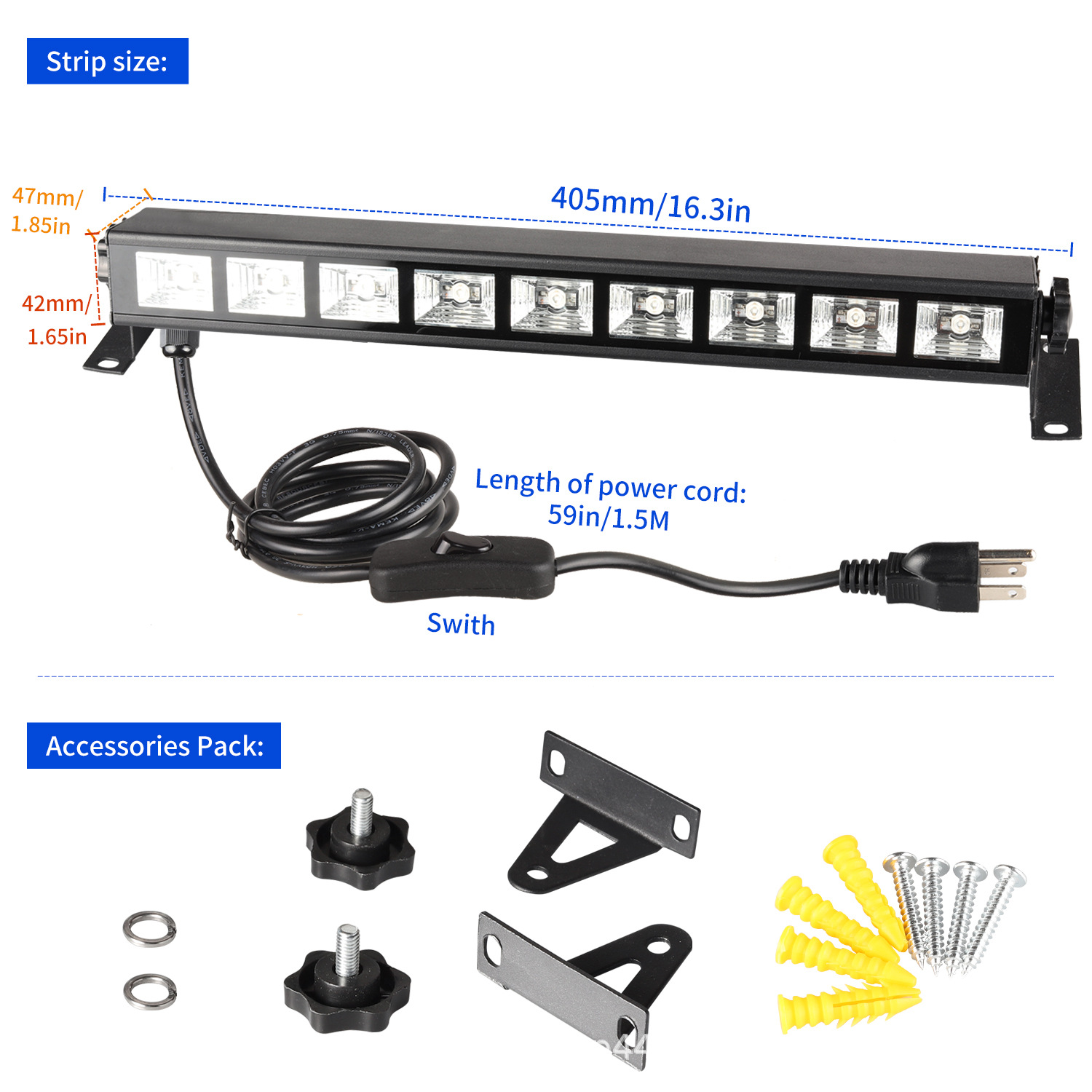 Amazon cross-border UV wall washer light, purple long strip light, Halloween haunted house fluorescent light, floodlight LED36W9 beads details Picture
