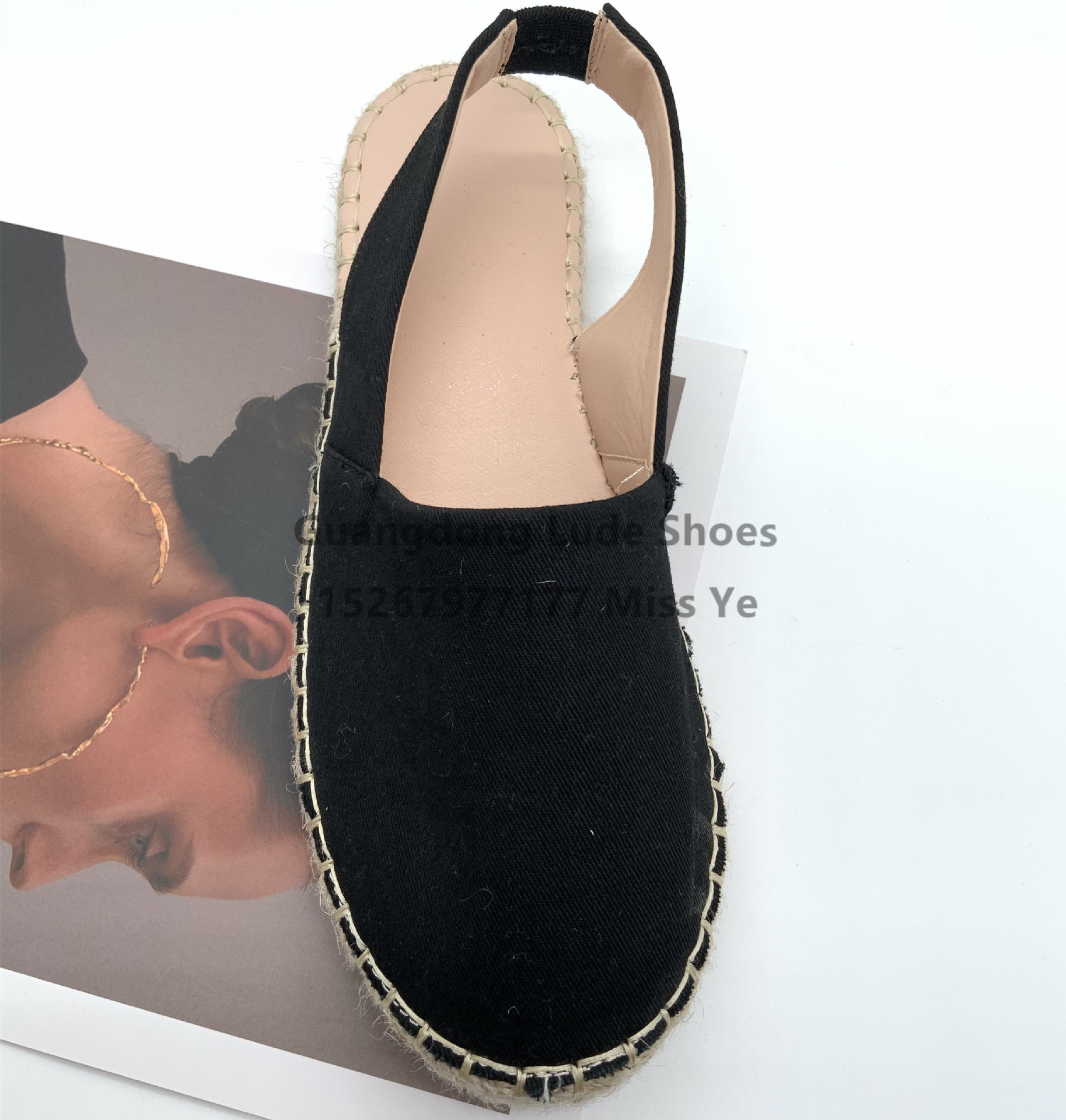 Foreign Trade Single Shoes Women Fashion Casual Simple Single Shoes Guangzhou Women's Shoes Craft Shoes Increase Straw Knitting Single Shoes Lazy People Specification drawing