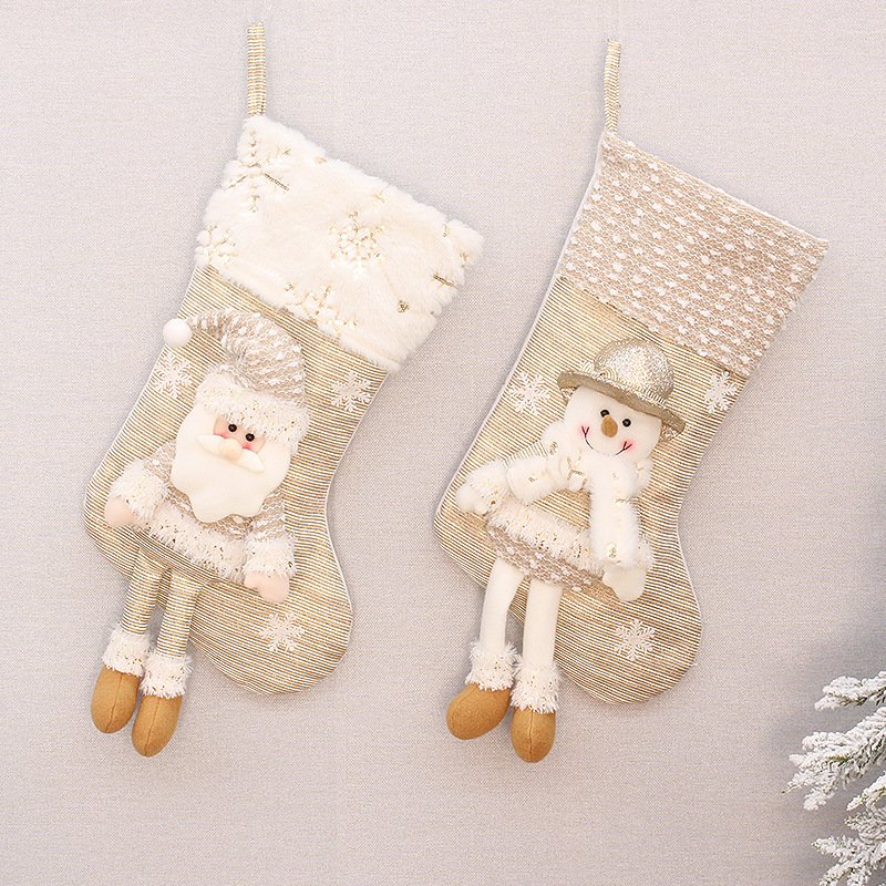 严选米金色布艺挂腿圣诞老人雪人装饰圣诞装饰袜礼物袋糖果袋挂件图