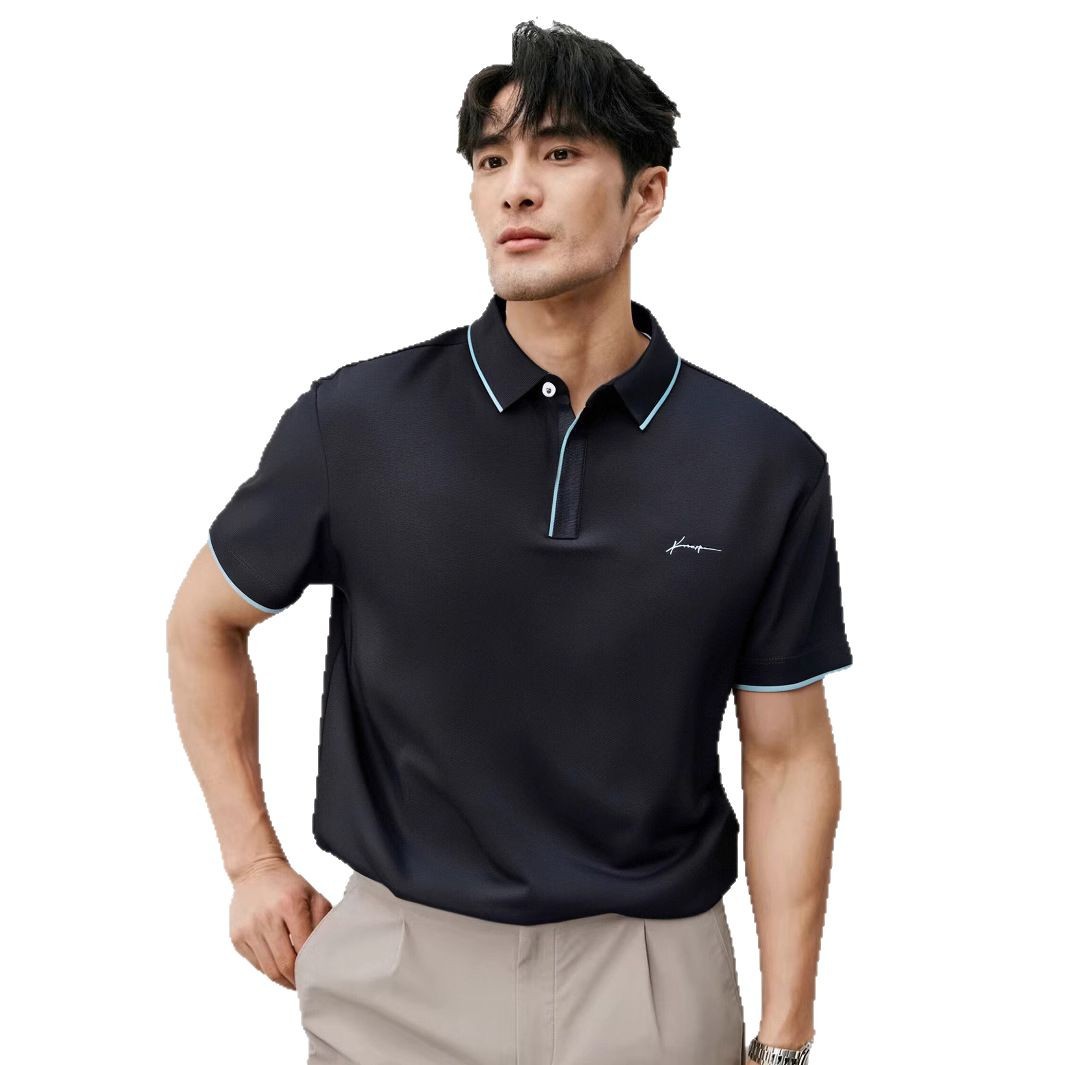 2025 New men's trendy color-blocking PoloT T-shirt, personalized artistic signature embroidered top, summer skin-friendly cotton slimming Application Scenario