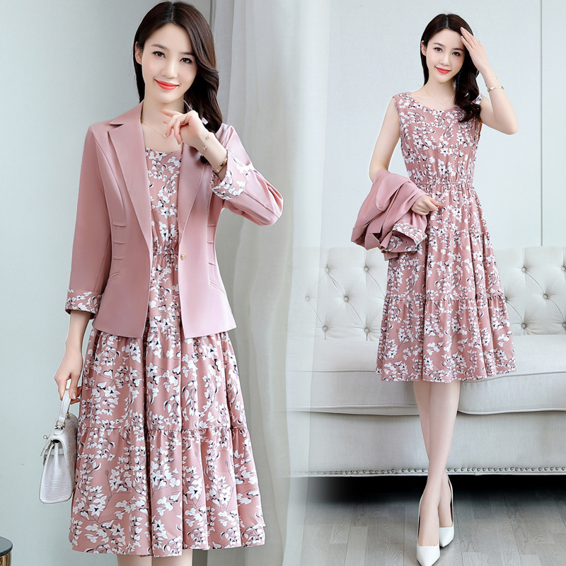 2022 New Autumn Suit Early Spring Floral Chiffon Gentle Dress Women's Dress Summer Two-Piece Set Spring And Autumn details Picture
