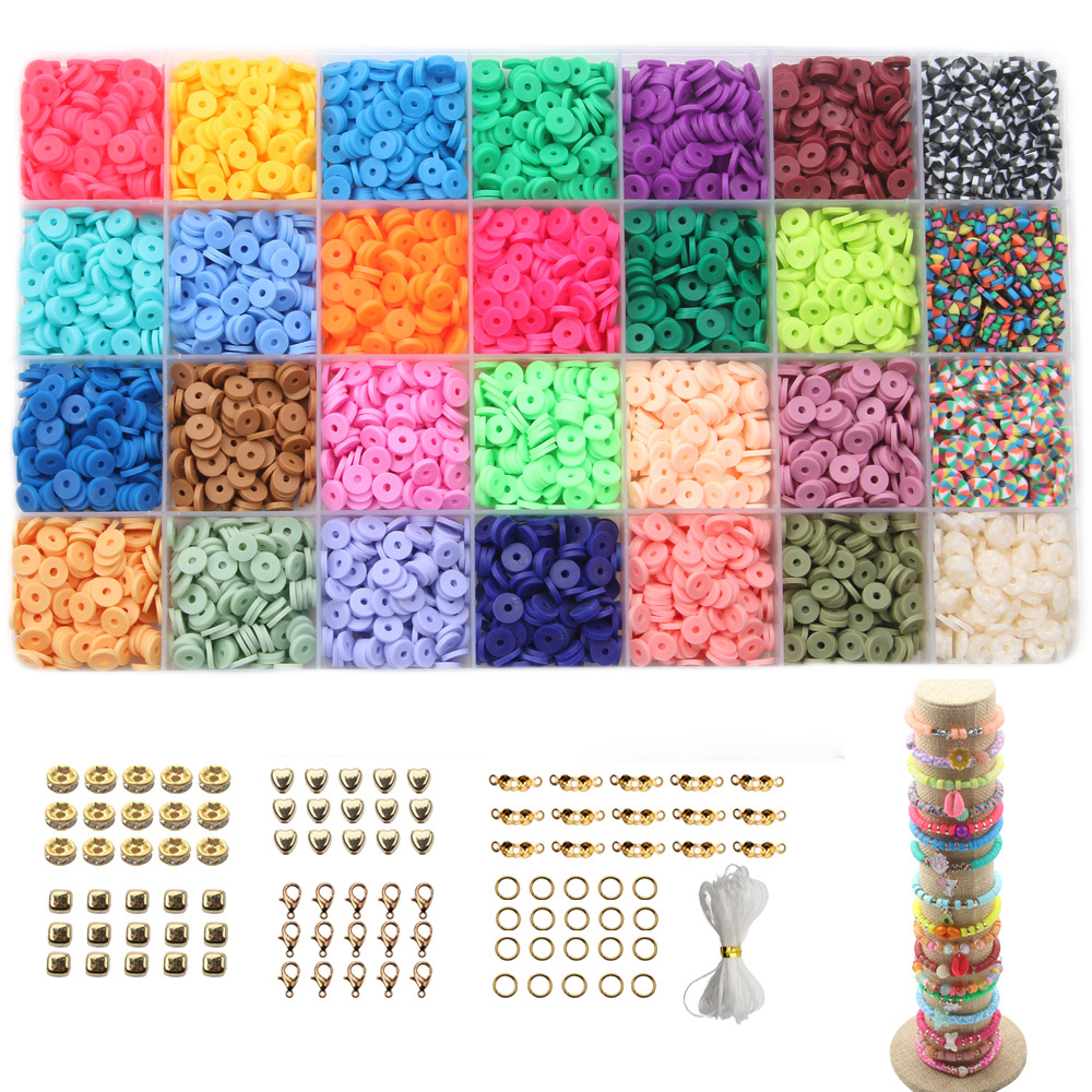 软陶片串珠单色6mm 首饰制作DIY手链项链饰品配件28格软陶片盒装