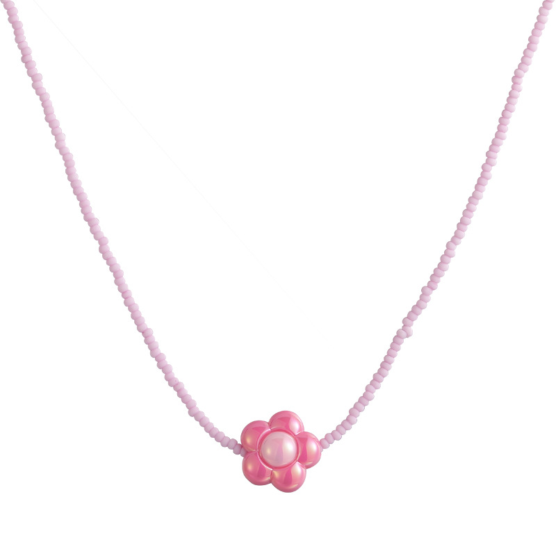 Dopamine's new cute acrylic color-blocking flower and colorful beaded necklace is fresh and fashionable, with a collarbone chain for women Item Picture
