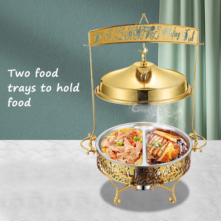Cross-border golden stainless steel gold-plated buffet stove hydraulic cover breakfast heating and insulation stove commercial hotel restaurant details Picture