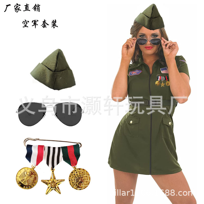 狂欢节化妆舞会服饰配件美国女兵船形水兵帽军人五星英雄奖章道具