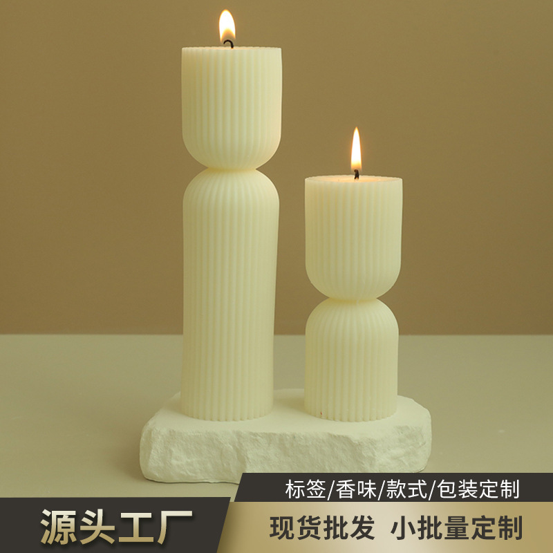 跨境北欧香薰蜡烛批发定 制手工香薰创意几何柱形长杆造型蜡道具