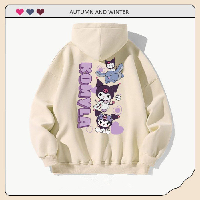 Cross-border foreign trade Japanese style autumn and winter new cartoon letter Kuromi hooded sweatshirt women's loose pocket casual wholesale Item Picture