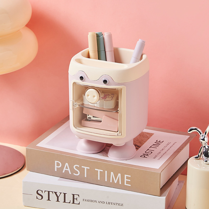 Songtai Net Red Multi-Functional Cartoon Cute Pig Pen Holder Large Capacity With Grid Stationery Storage Box Gifts For Boys And Girls details Picture