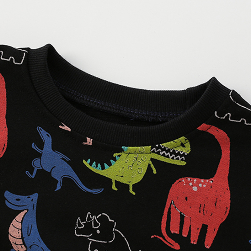 Spring and autumn children's hoodie, European and American style dinosaur print long-sleeved children's top, loose and versatile boys' clothes details Picture