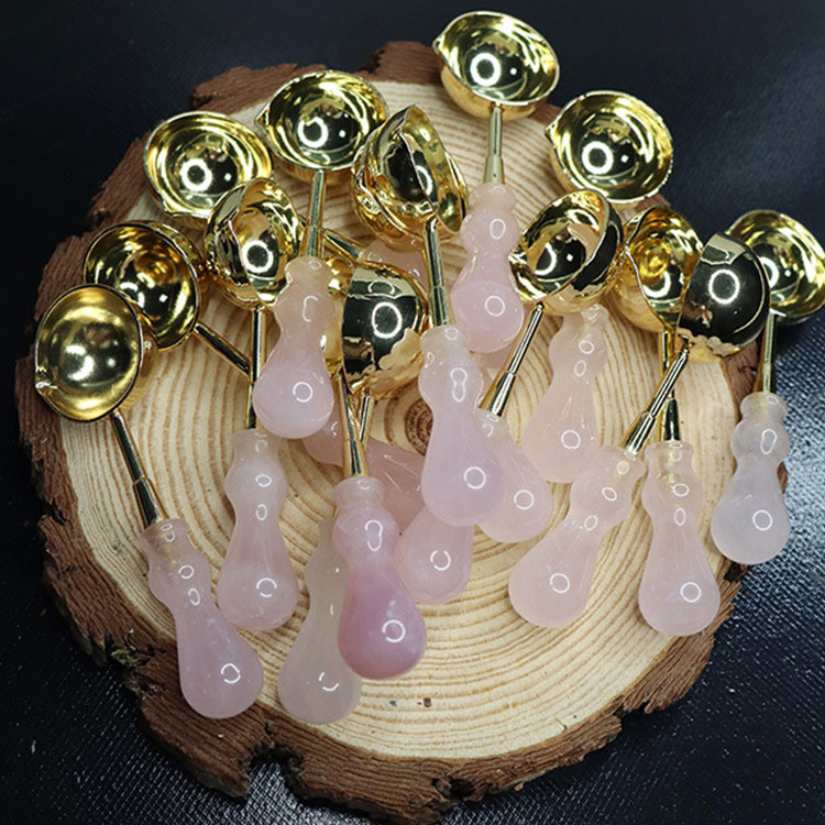 火烧蜡粒配件白水晶柄火漆勺 粉水晶手柄火漆小铜勺