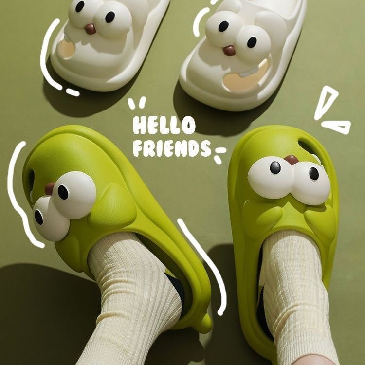 Cute Big Eye Dog Slippers Wear Female Summer Home Indoor Non-Slip Baotou Cave Shoes Thick Soles Stepping On Shit Slippers Specification drawing