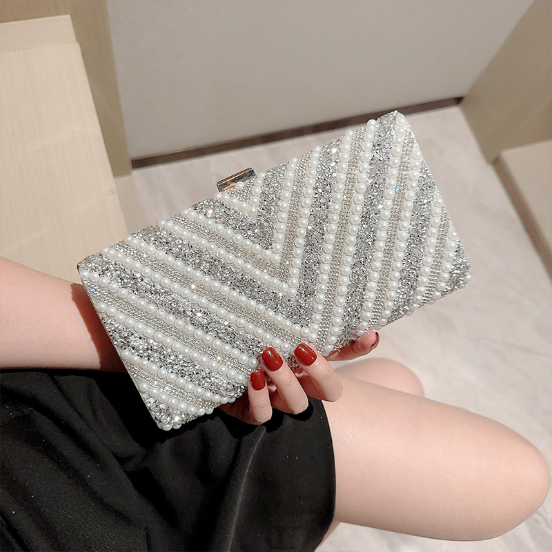 Cross-Border Socialite Pearl Dinner Bag Diamond-Encrusted Banquet Hand Bag Wedding Bag European And American Ladies Dress Bag Evening Bag Girl details Picture