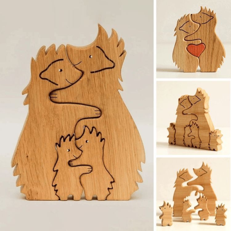 欧美跨境爆款 diy手工木质工艺品母子熊木质宠物拼图摆件礼物图