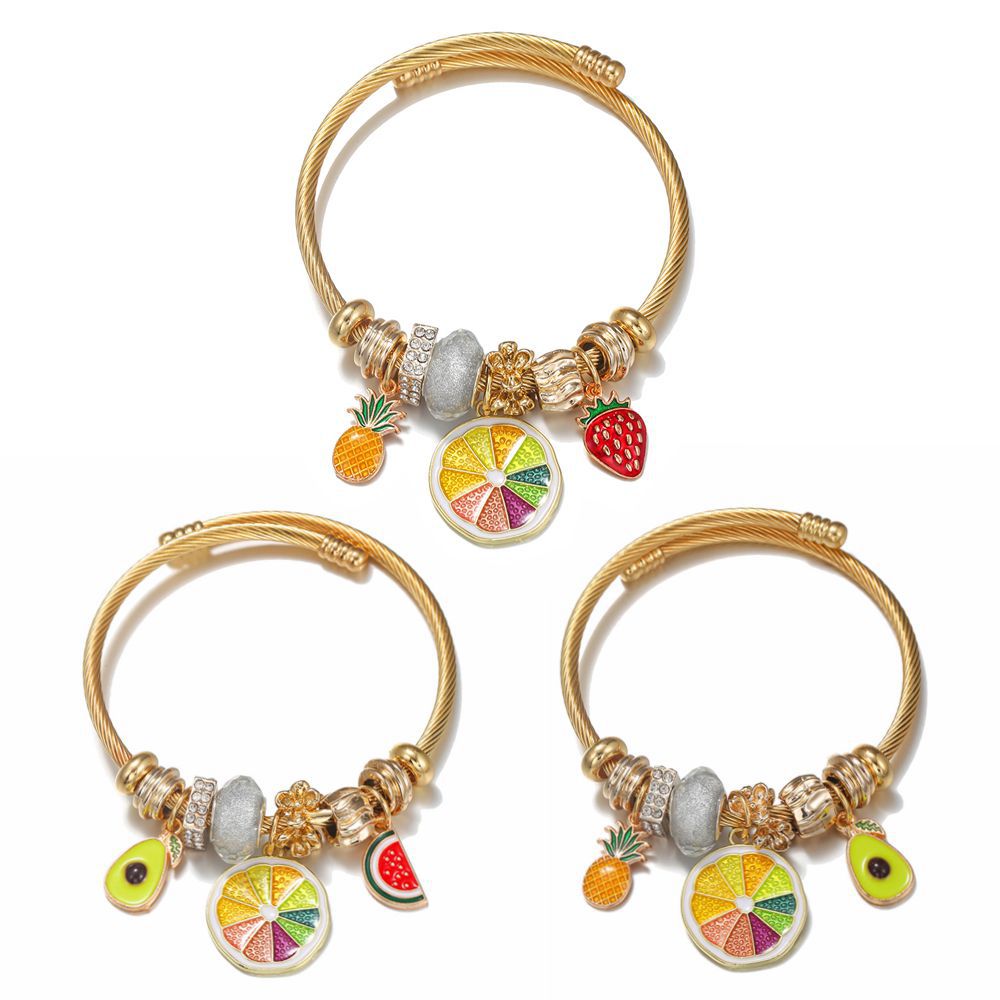 Oly Magic Bracelet 6785 Diy Stainless Steel Gold Bracelet Small Fresh Summer Fruit Pie Hand Ring Open Bracelet Jewelry Wholesale Item Picture
