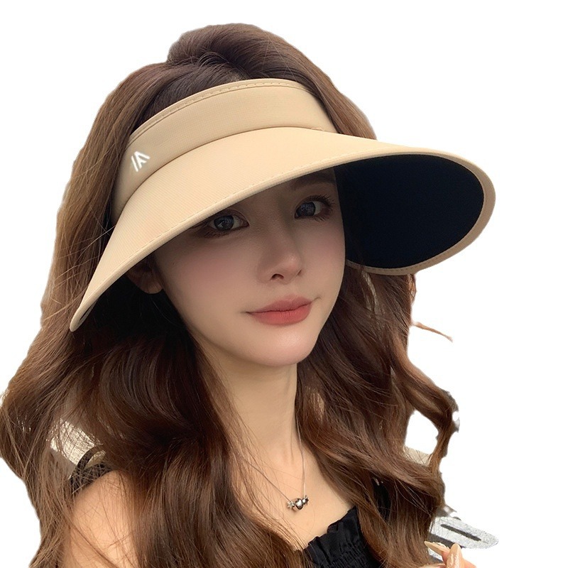 Velour Vinyl Sunblock Hat Women's Wide Large Brim Ice Silk Empty Top Hat Outdoor Full Face Uv Protective Sun Hat Item Picture