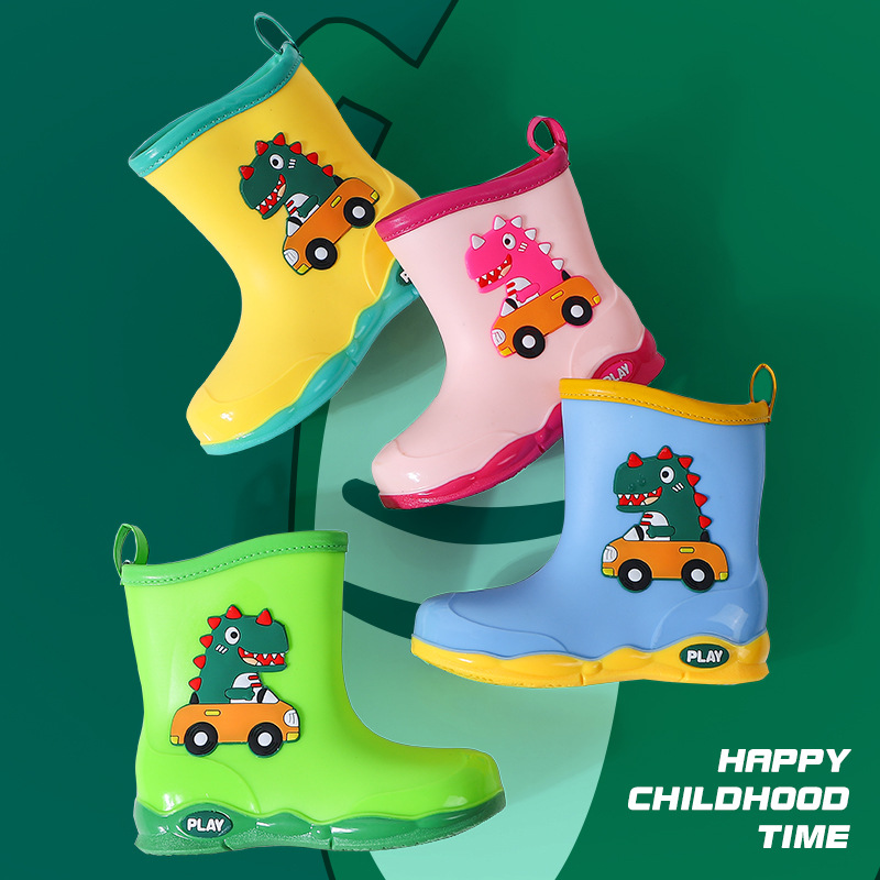 Children's rain boots, baby rain boots, new cute cartoon water shoes for kids, outdoor waterproof and anti-slip dinosaur boys' and girls' shoes