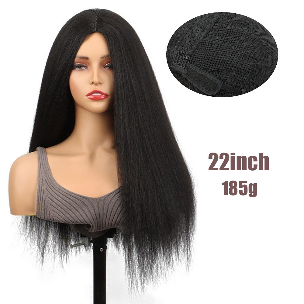 Black long straight hair wigs for European and American women, Yaki high-temperature silk synthetic fiber headwear, fluffy wigs in stock Item Picture