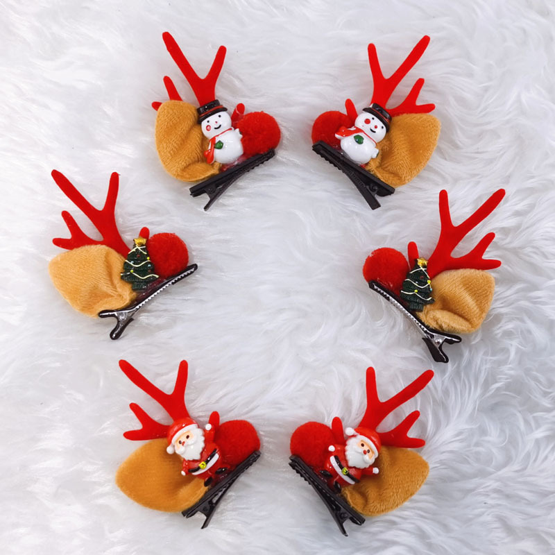 圣诞节日派对发夹ins网红可爱亲子发夹儿童圣诞老人雪人鹿角头饰