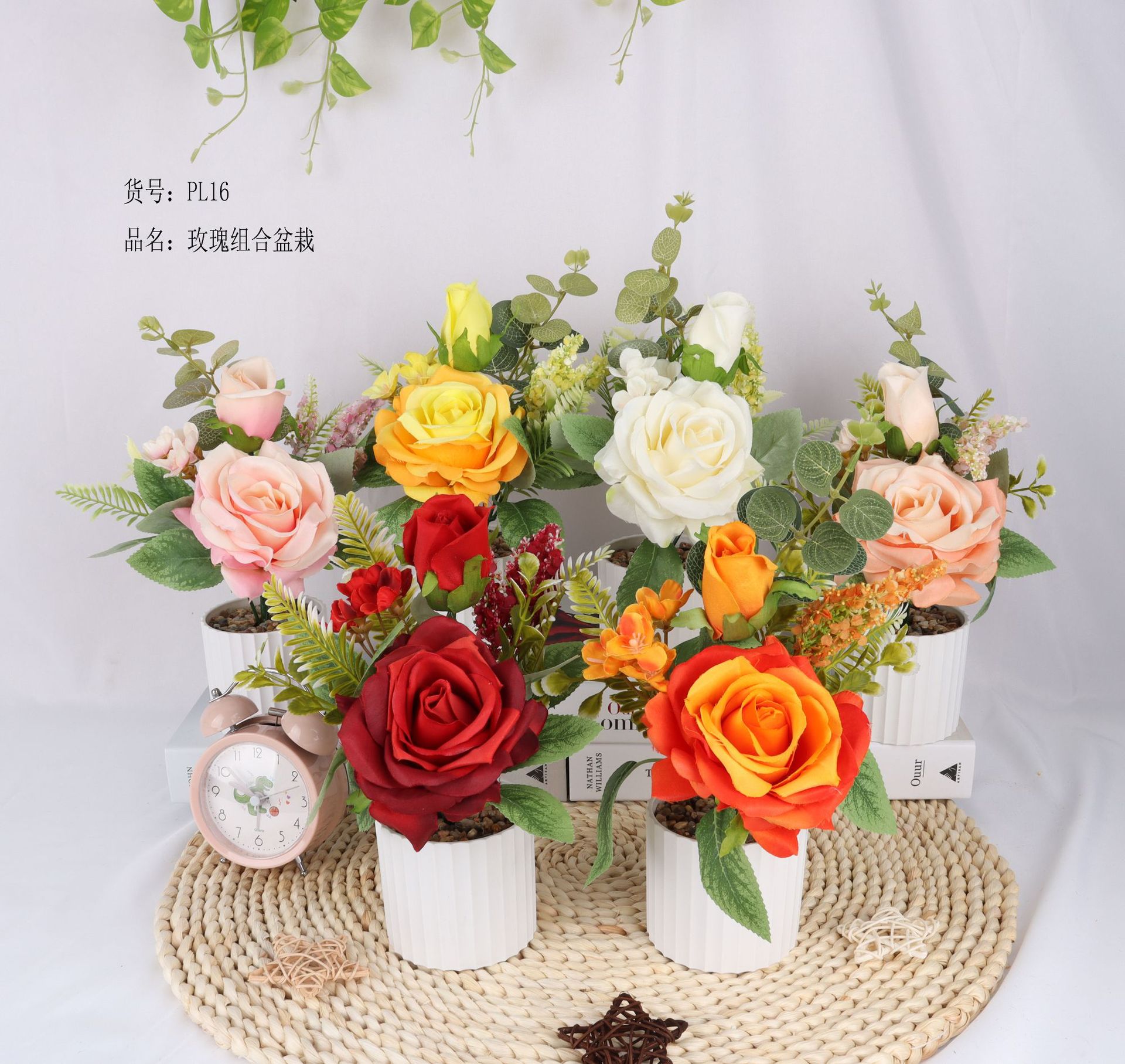 Artificial rose combination potted plants/artificial flower bonsai/artificial flower creative indoor small ornaments/Amazon manufacturer