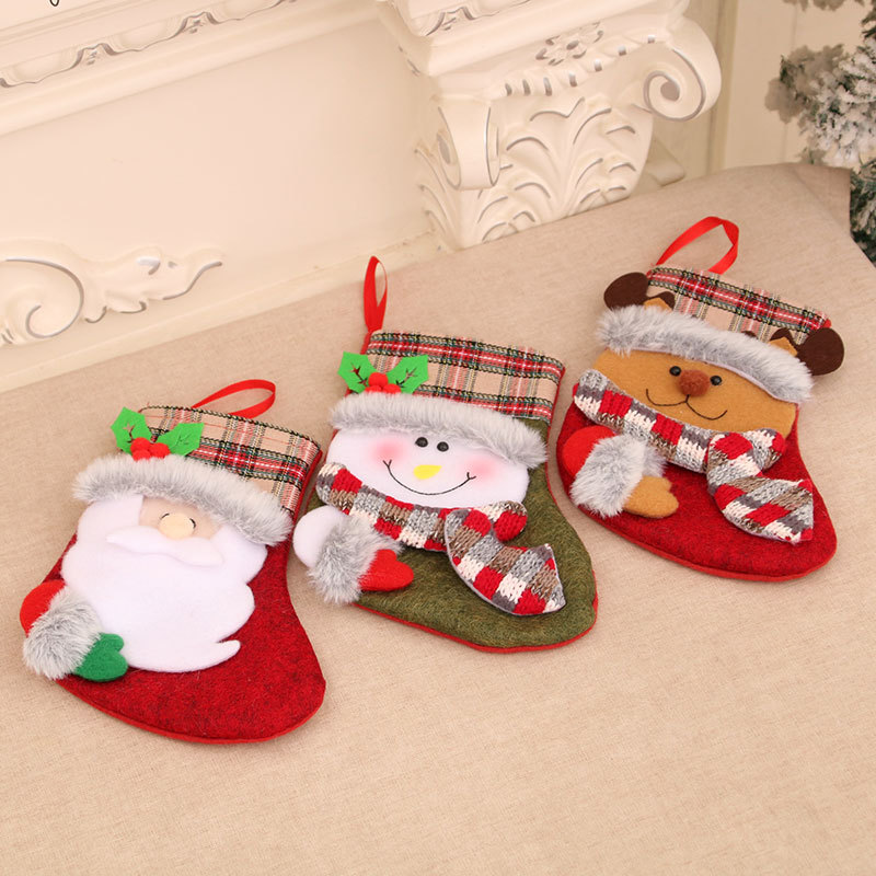 Cross-Border New Christmas Stocking Christmas Decorations Christmas Gift Bag Vintage Plush Christmas Stocking Gift Bag details Picture