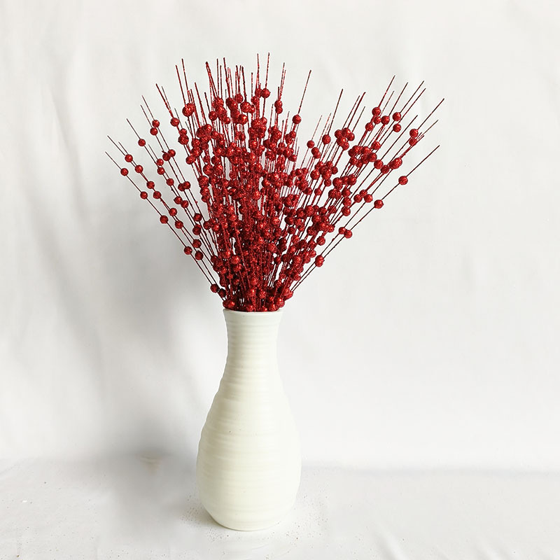Christmas Decoration Gold Powder Berry Ball Put Bundle Artificial Glitter Stem Ornament 12-Pronged Beaded Stick Glitter Stick Rattan Specification drawing