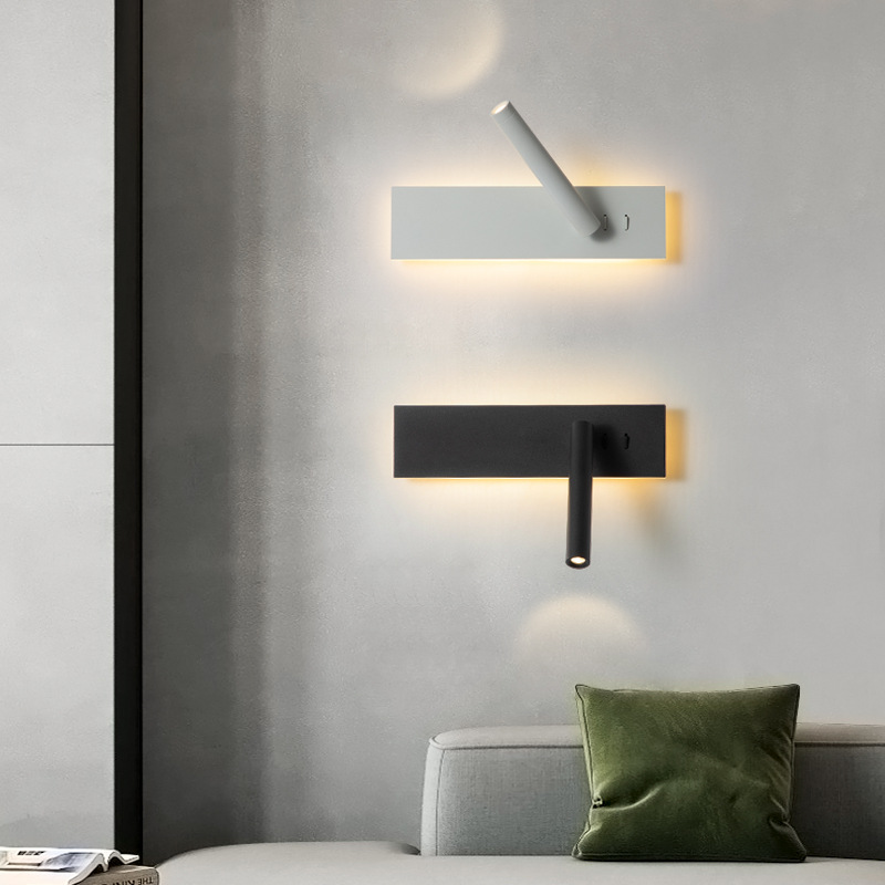 Bedside lamp, wall lamp, bedroom creative with switch, long strip rotating, minimalist reading lamp, hotel living room TV, wall lamp