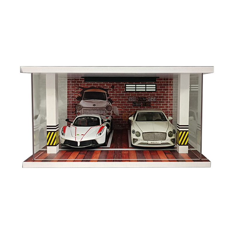 Foreign trade cross-border 1:24 parking lot model three-dimensional simulation double-parking space display box, car model storage box with light Item Picture