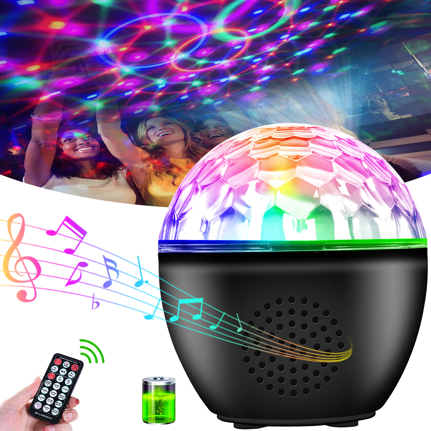 Small Magic ball light with Bluetooth speaker box, 16-color LED stage light, seven-color rotating crystal magic ball disco ball light details Picture