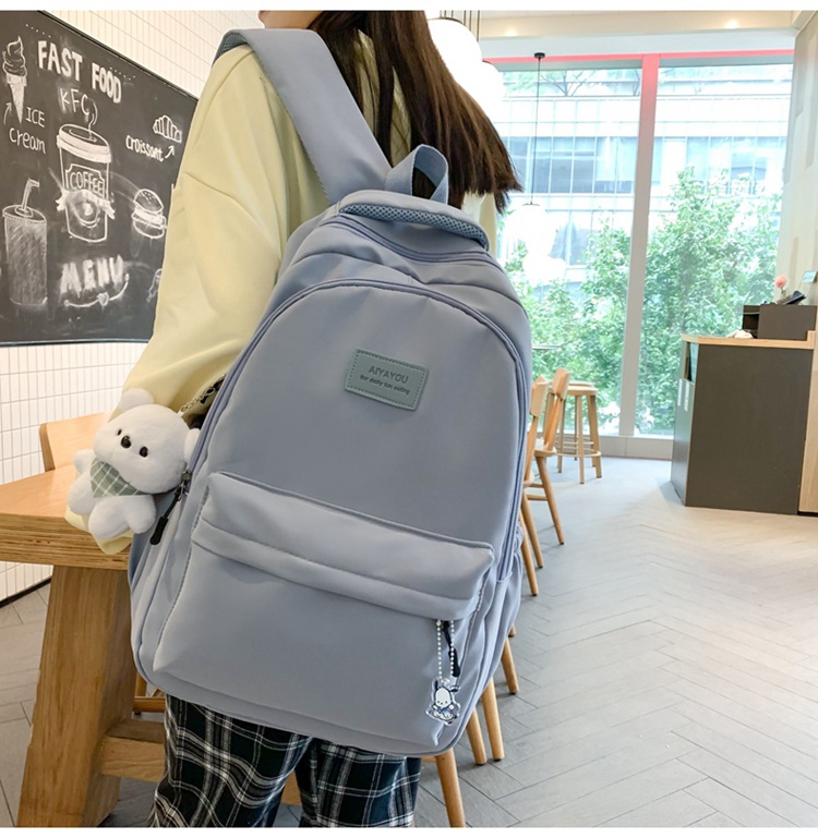 森系大容量高中大学生书包女简约百搭ins校园风双肩包女电脑背包详情32