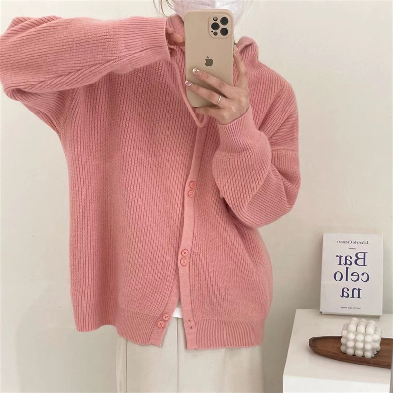 Hooded knitted cardigan women's 2022 autumn/Winter new soft and fluffy Korean-style loose fruit-colored sweater women's coat top details Picture