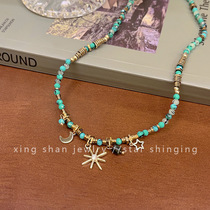 Sun Mang star green beaded necklace female new Chinese retro simple senior niche personality sweater chain