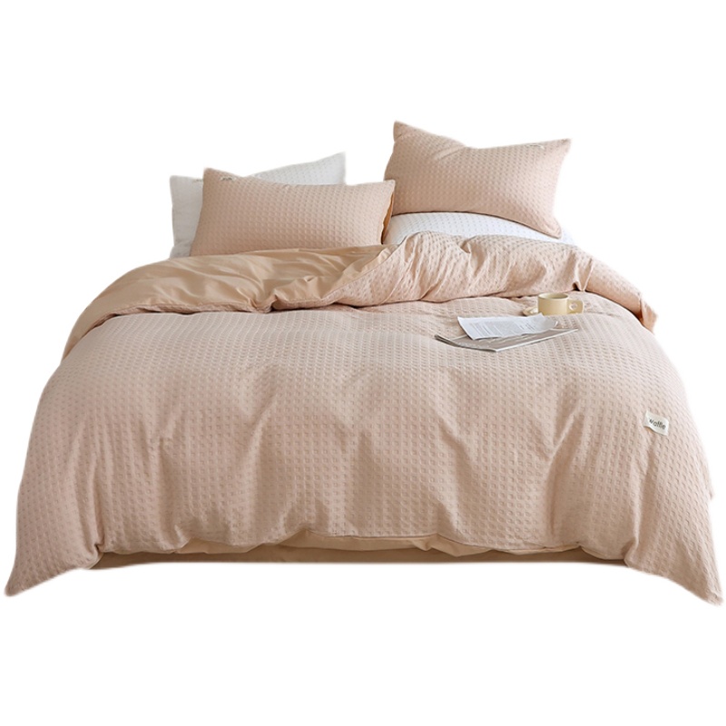 58N Simple Plain Waffle Wash Cotton 4-Piece Set 40S Pure Cotton Bedding Dormitory 3-Piece Set Item Picture