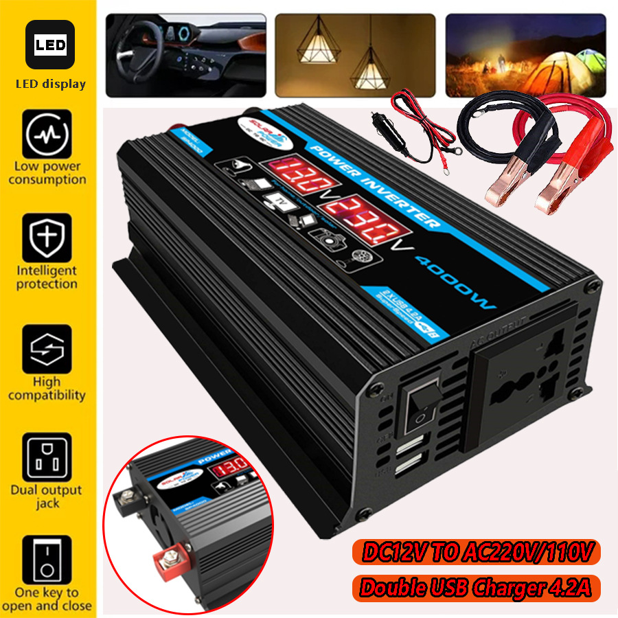 Cross-border bestseller inverter 12V-220V/110V300W portable with dual USB for car and home use and display screen pic 2